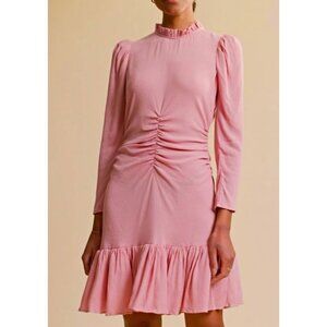 By TiMo Bubble Pink Viscose Shirred Ruffle Long Sleeve Dress Pink Size SmallNWT